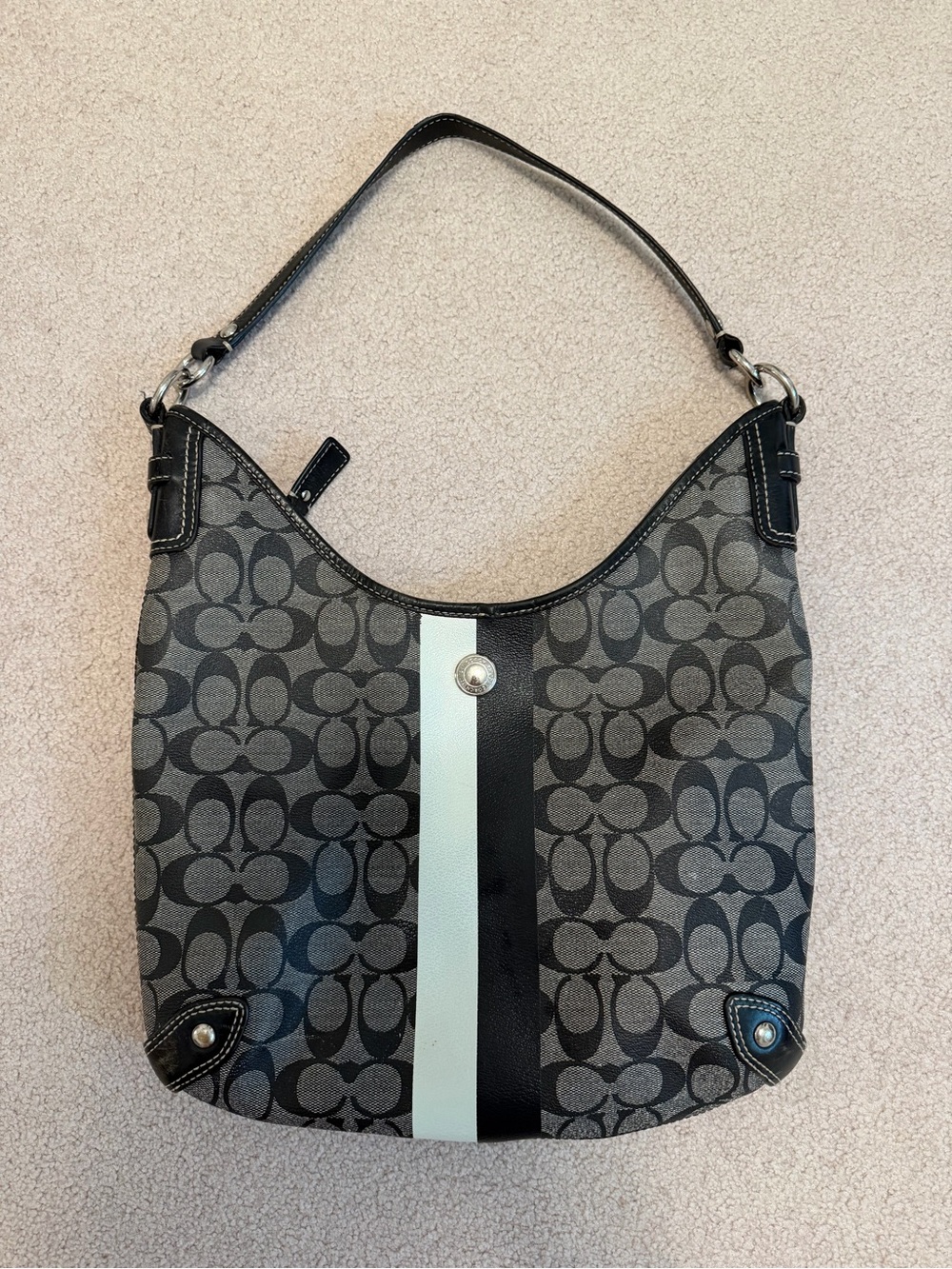 Coach Signature Stripe Hobo Shoulder Bag